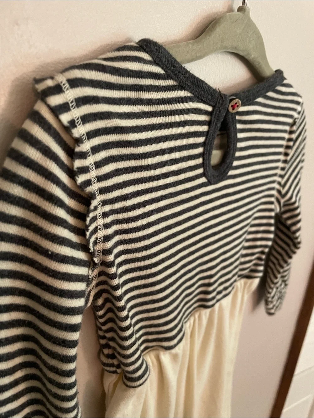 100% Organic Cotton Striped Navy & White with Red Star Baby One-Piece Romper